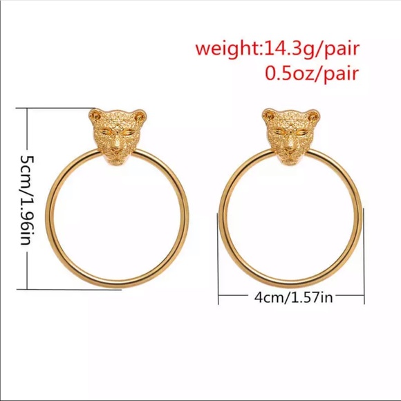 NEW SILVER LEOPARD DANGLE DROP HOOP EARRINGS - Picture 2 of 3